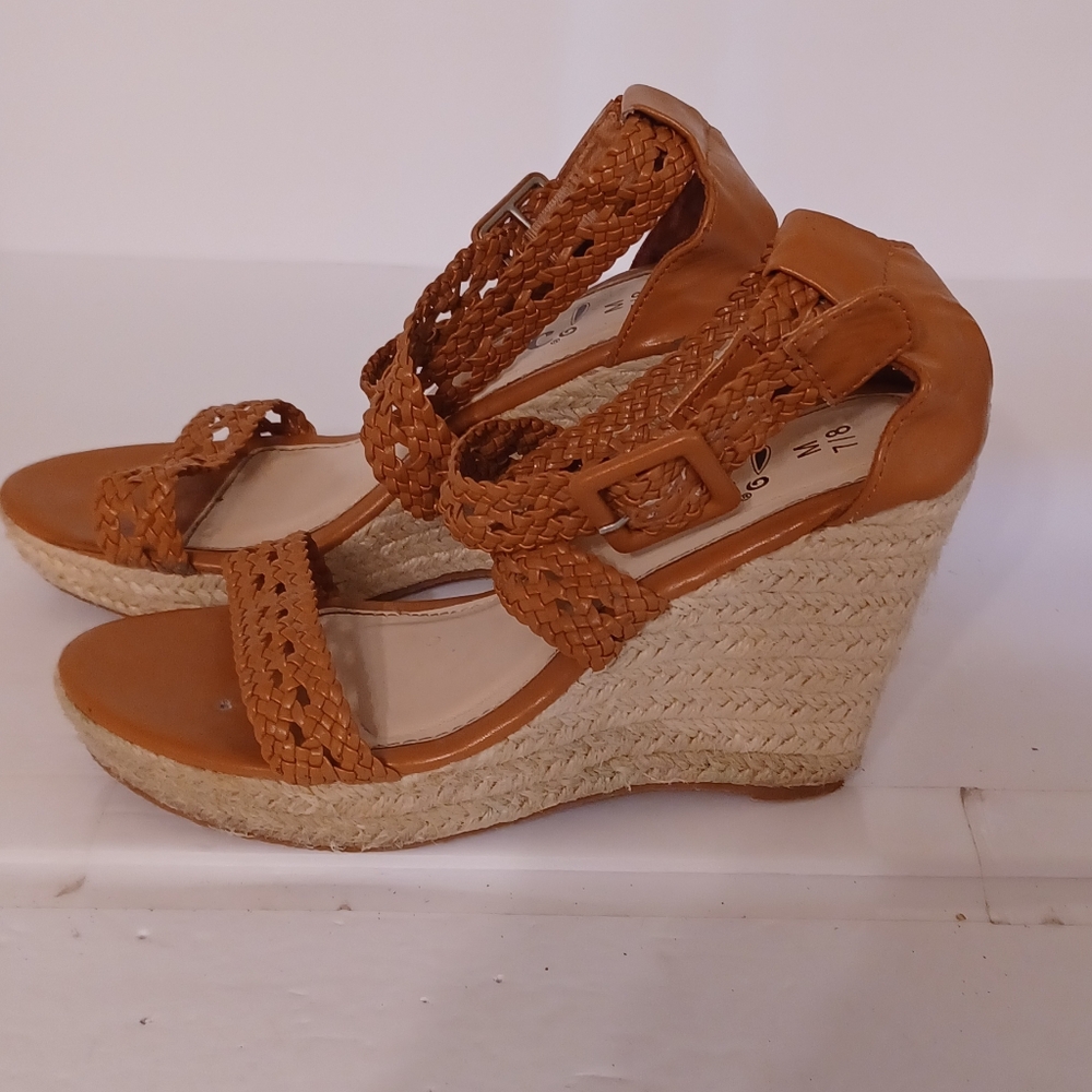 NWOT Women's ETC. Brown Rope Wedge Sandals 4 In. Heel Size 7/8